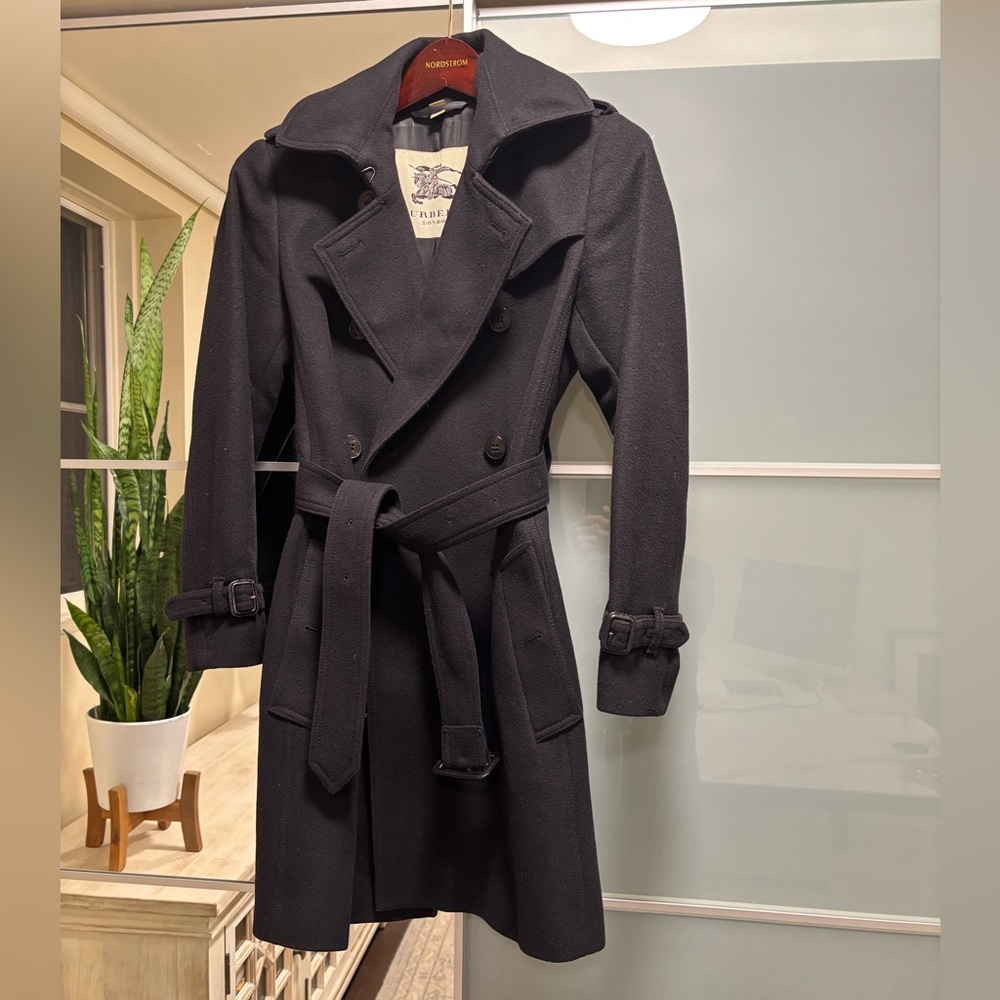 Burberry Black Double-Breasted Wool Trench Coat with Belt